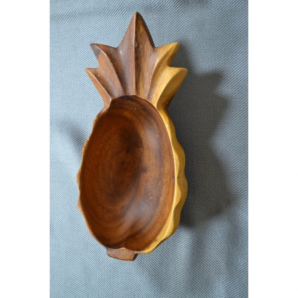 Monkey Pod Hawaii Carved Wood Pineapple Bowl Set Of 3